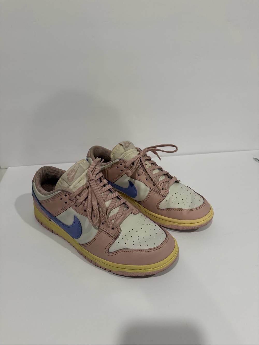 Nike Women's Low-Top Sneakers in Pink, Cream & Blue with Yellow Trim